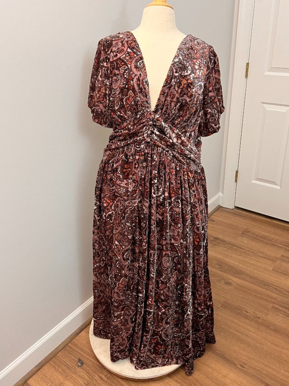 NWOT Anthropologie Katerina Mauve Button Front Velvet Floral Maxi Dress  22W - Picture 3 of 16